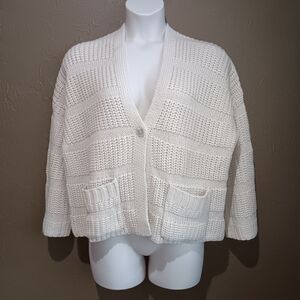NWT Joseph A Womens Cable Knit Cardigan Sweater 3/4 Sleeve Sz L